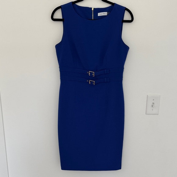 Calvin Klein Royal Blue Bodycon Belted Dress - Size 6 - Picture 2 of 7